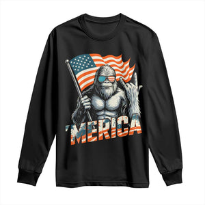 Funny Bigfoot Merica 4th Of July Long Sleeve Shirt American Flag Patriotic Sasquatch TS11 Black Print Your Wear