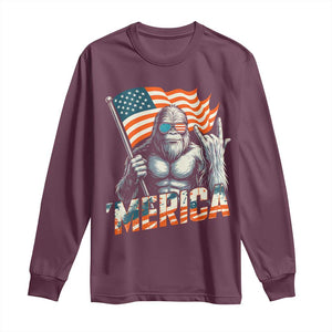 Funny Bigfoot Merica 4th Of July Long Sleeve Shirt American Flag Patriotic Sasquatch TS11 Maroon Print Your Wear