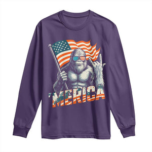 Funny Bigfoot Merica 4th Of July Long Sleeve Shirt American Flag Patriotic Sasquatch TS11 Purple Print Your Wear