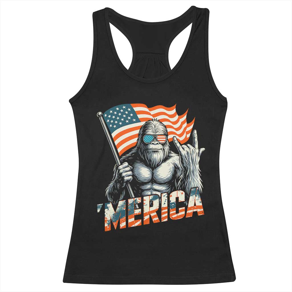 Funny Bigfoot Merica 4th Of July Racerback Tank Top American Flag Patriotic Sasquatch TS11 Black Print Your Wear