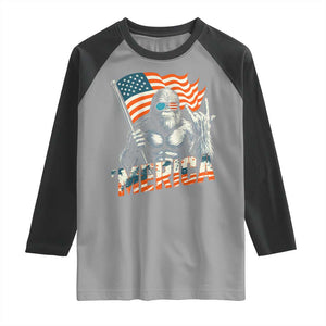 Funny Bigfoot Merica 4th Of July Raglan Shirt American Flag Patriotic Sasquatch TS11 Sport Gray Black Print Your Wear