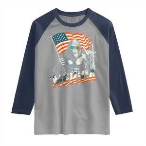 Funny Bigfoot Merica 4th Of July Raglan Shirt American Flag Patriotic Sasquatch TS11 Sport Gray Navy Print Your Wear