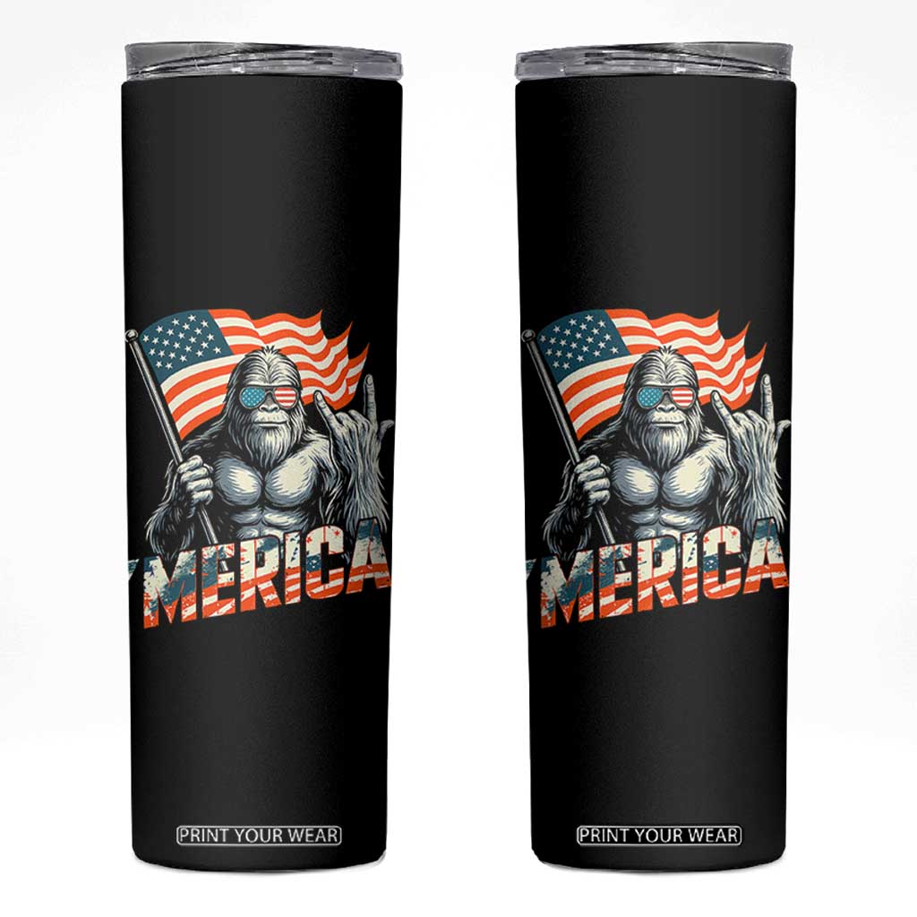 Funny Bigfoot Merica 4th Of July Skinny Tumbler American Flag Patriotic Sasquatch TS11 Black Print Your Wear