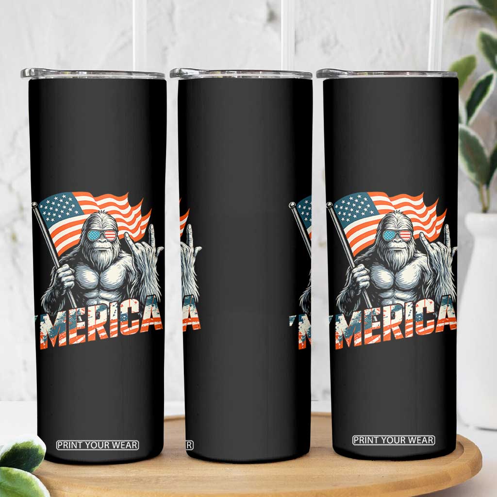 Funny Bigfoot Merica 4th Of July Skinny Tumbler American Flag Patriotic Sasquatch TS11 Print Your Wear