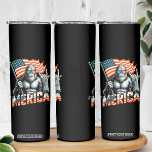 Funny Bigfoot Merica 4th Of July Skinny Tumbler American Flag Patriotic Sasquatch TS11 Print Your Wear