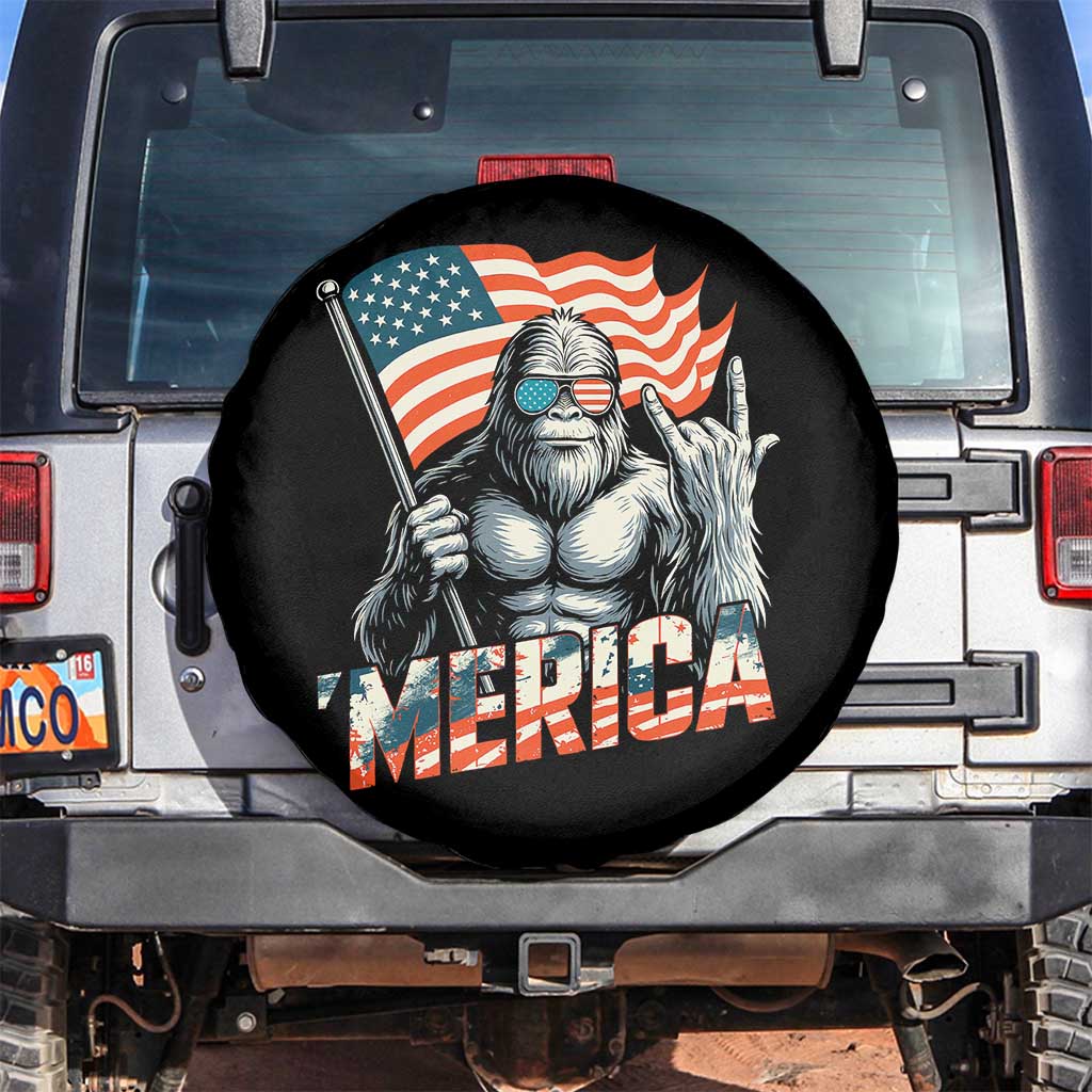 Funny Bigfoot Merica 4th Of July Spare Tire Cover American Flag Patriotic Sasquatch TS11 No hole Black Print Your Wear