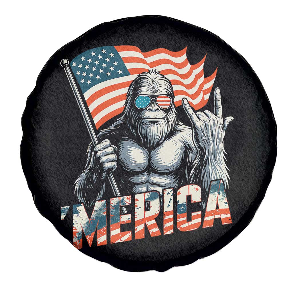 Funny Bigfoot Merica 4th Of July Spare Tire Cover American Flag Patriotic Sasquatch TS11 Print Your Wear