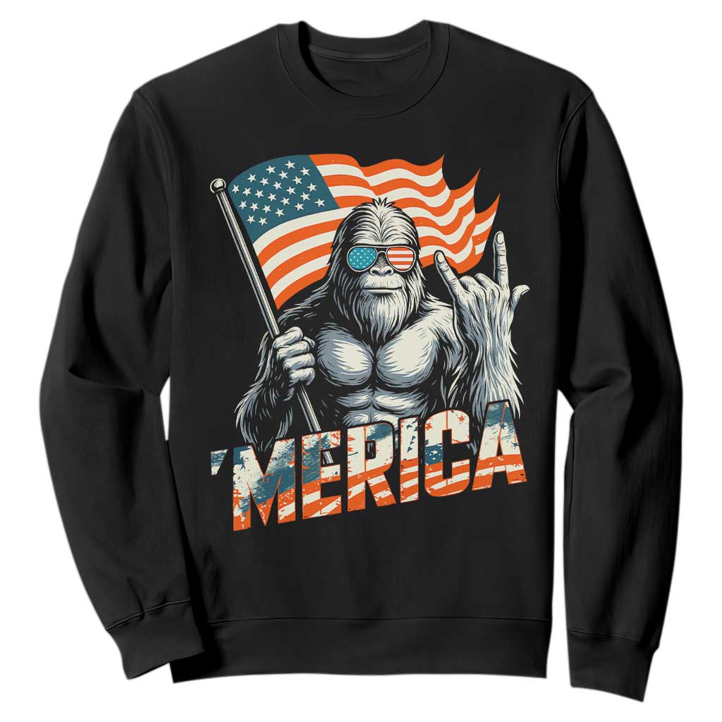 Funny Bigfoot Merica 4th Of July Sweatshirt American Flag Patriotic Sasquatch TS11 Black Print Your Wear
