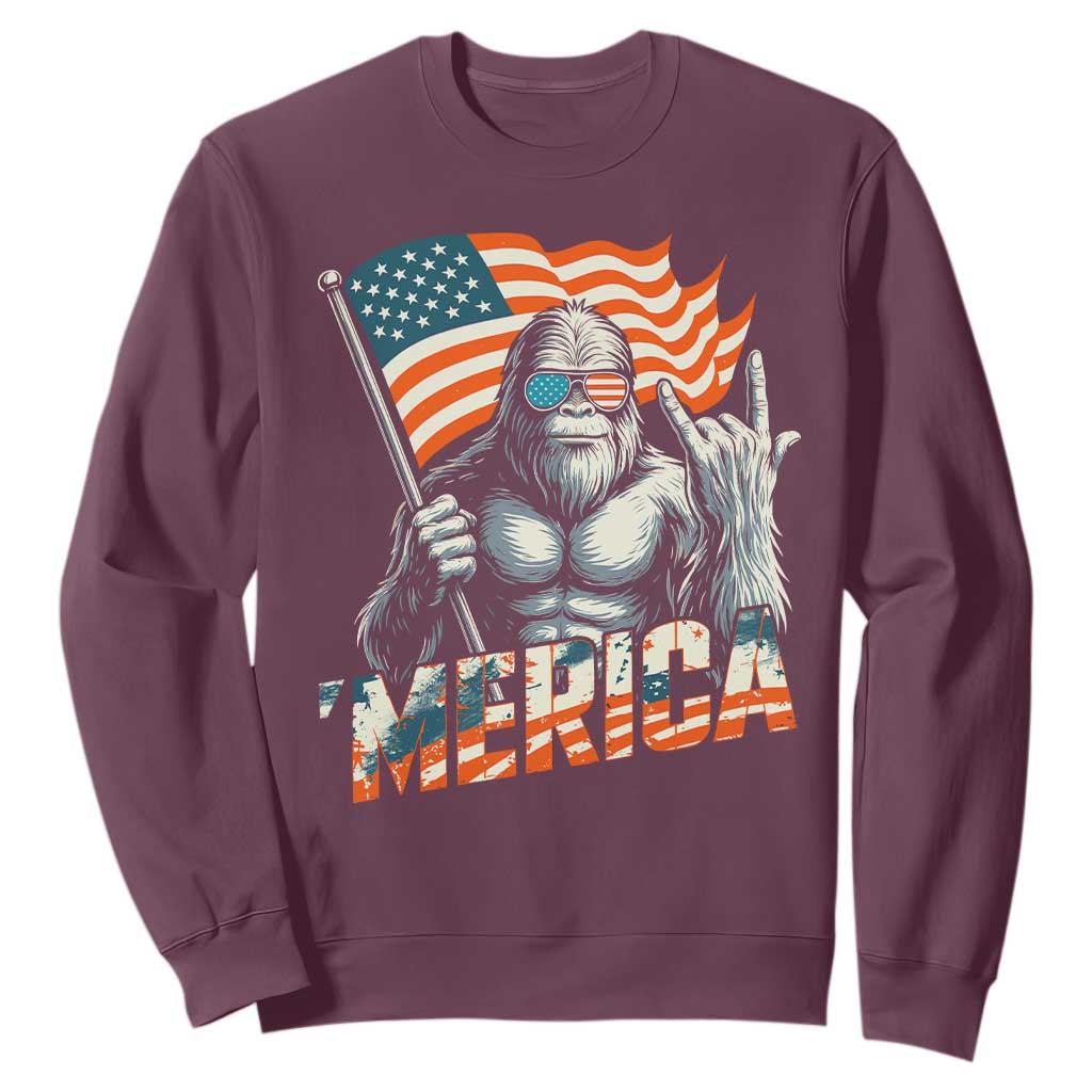 Funny Bigfoot Merica 4th Of July Sweatshirt American Flag Patriotic Sasquatch TS11 Maroon Print Your Wear