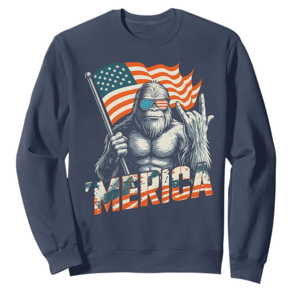 Funny Bigfoot Merica 4th Of July Sweatshirt American Flag Patriotic Sasquatch TS11 Navy Print Your Wear