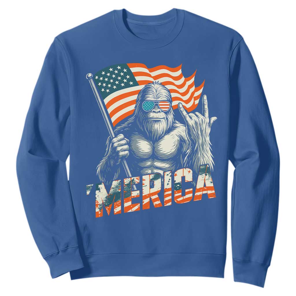 Funny Bigfoot Merica 4th Of July Sweatshirt American Flag Patriotic Sasquatch TS11 Royal Blue Print Your Wear
