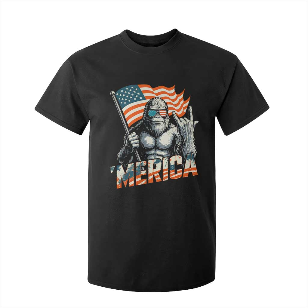 Funny Bigfoot Merica 4th Of July T Shirt For Kid American Flag Patriotic Sasquatch TS11 Black Print Your Wear