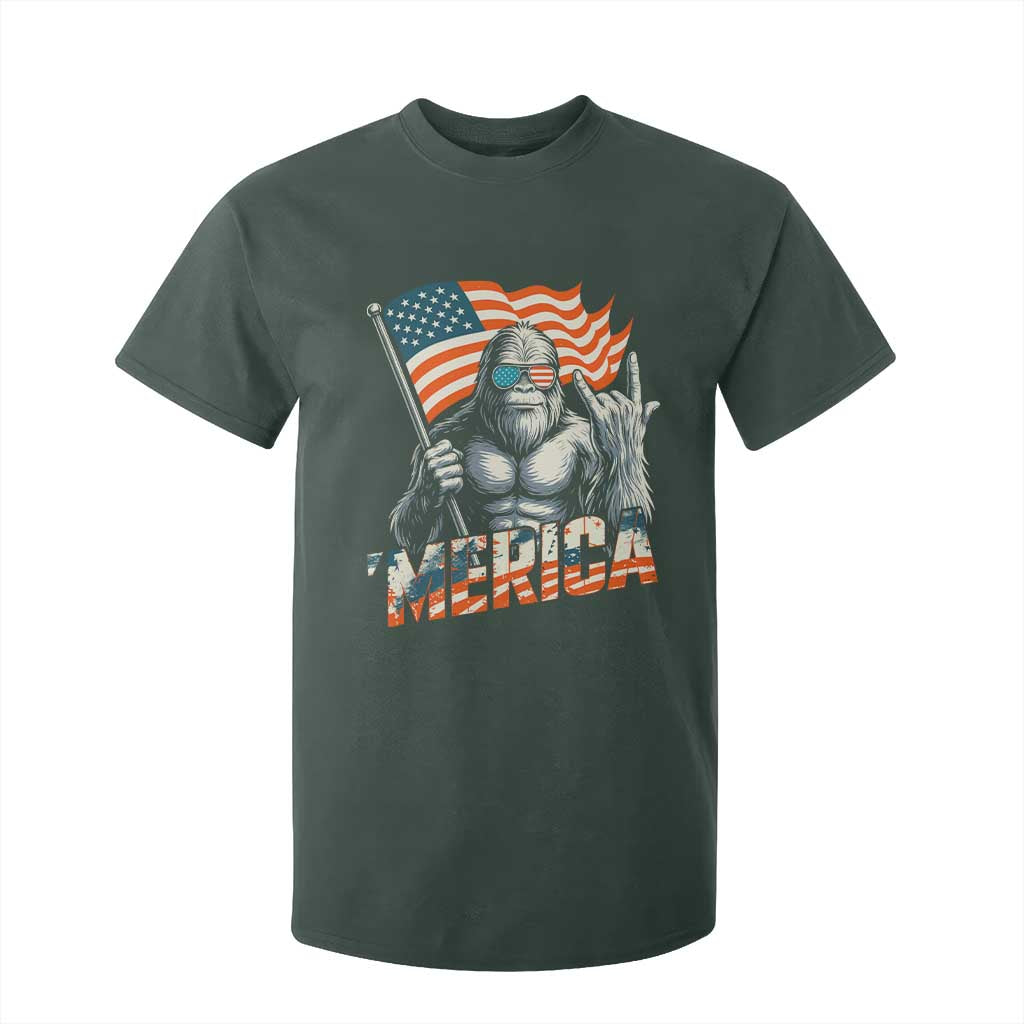 Funny Bigfoot Merica 4th Of July T Shirt For Kid American Flag Patriotic Sasquatch TS11 Dark Forest Green Print Your Wear