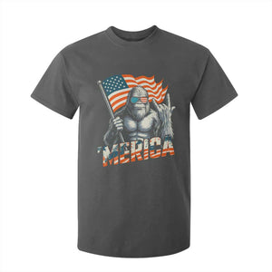 Funny Bigfoot Merica 4th Of July T Shirt For Kid American Flag Patriotic Sasquatch TS11 Dark Heather Print Your Wear