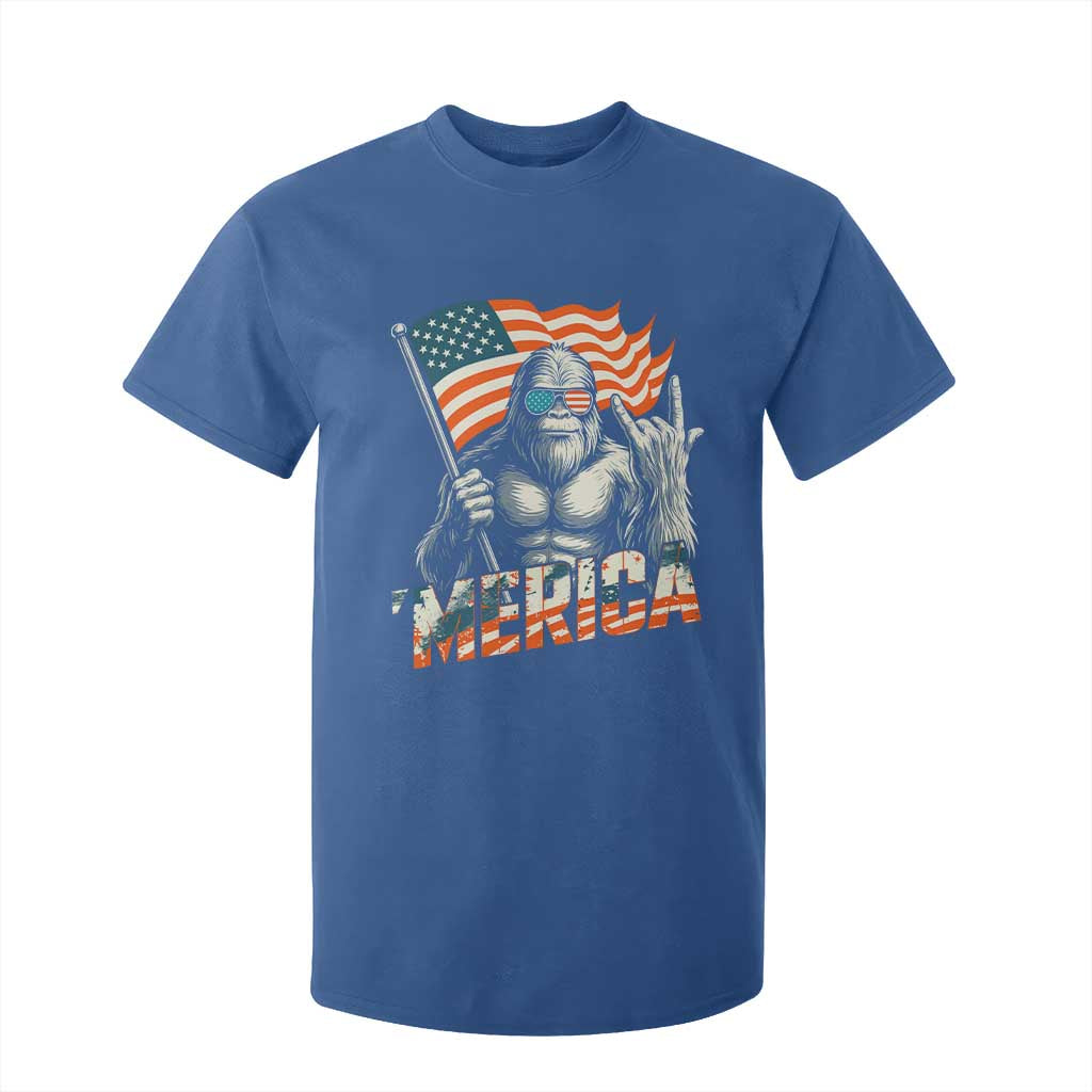 Funny Bigfoot Merica 4th Of July T Shirt For Kid American Flag Patriotic Sasquatch TS11 Royal Blue Print Your Wear