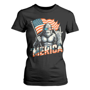 Funny Bigfoot Merica 4th Of July T Shirt For Women American Flag Patriotic Sasquatch TS11 Black Print Your Wear