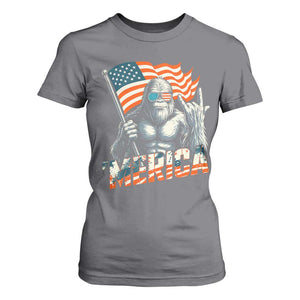 Funny Bigfoot Merica 4th Of July T Shirt For Women American Flag Patriotic Sasquatch TS11 Charcoal Print Your Wear