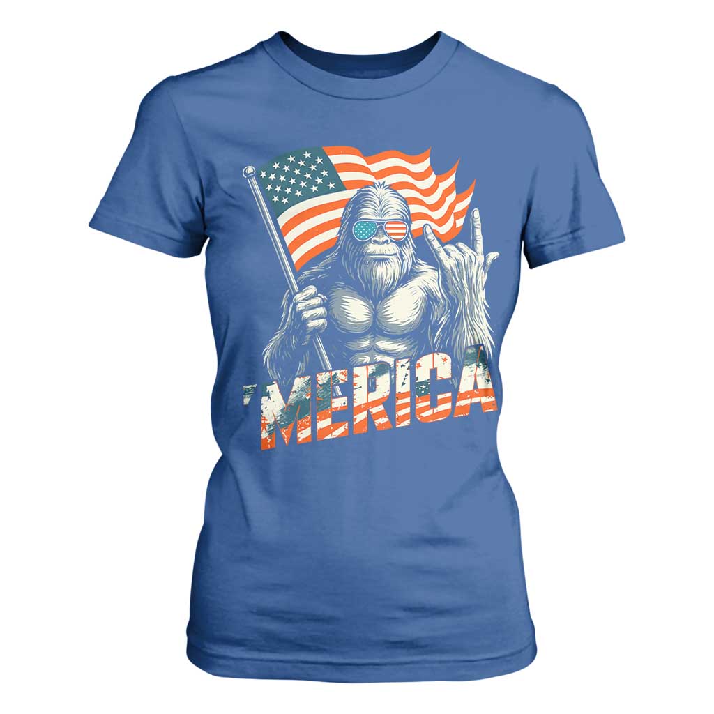 Funny Bigfoot Merica 4th Of July T Shirt For Women American Flag Patriotic Sasquatch TS11 Royal Blue Print Your Wear