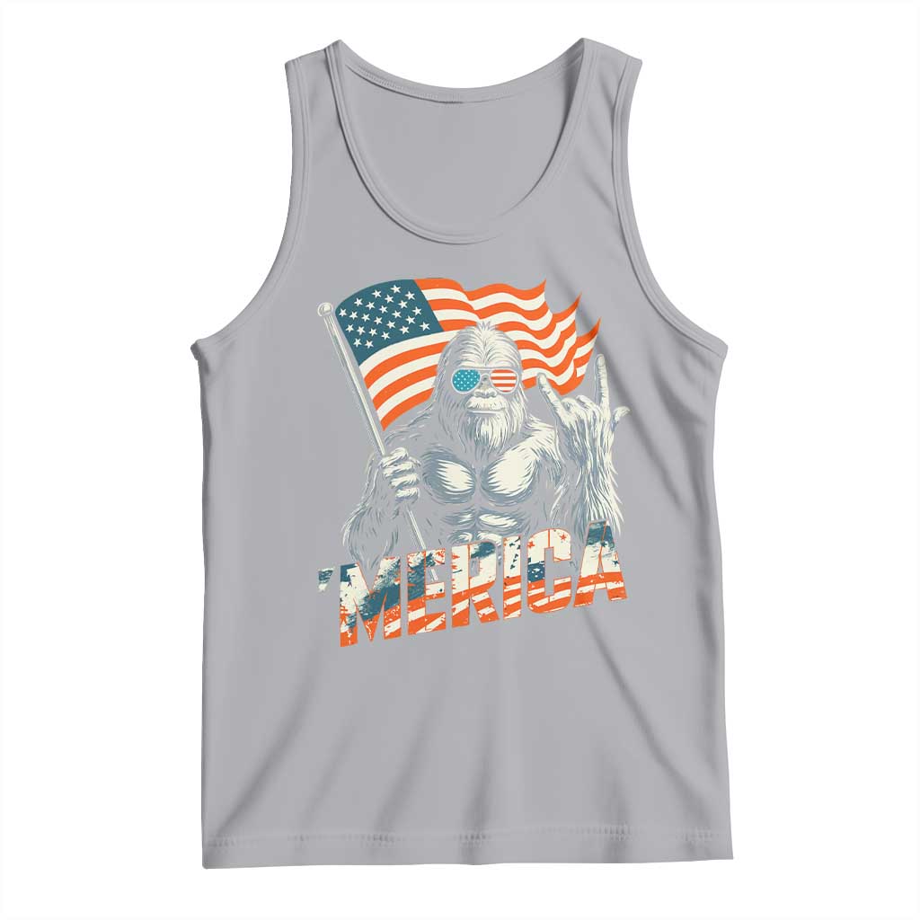 Funny Bigfoot Merica 4th Of July Tank Top American Flag Patriotic Sasquatch TS11 Athletic Heather Print Your Wear