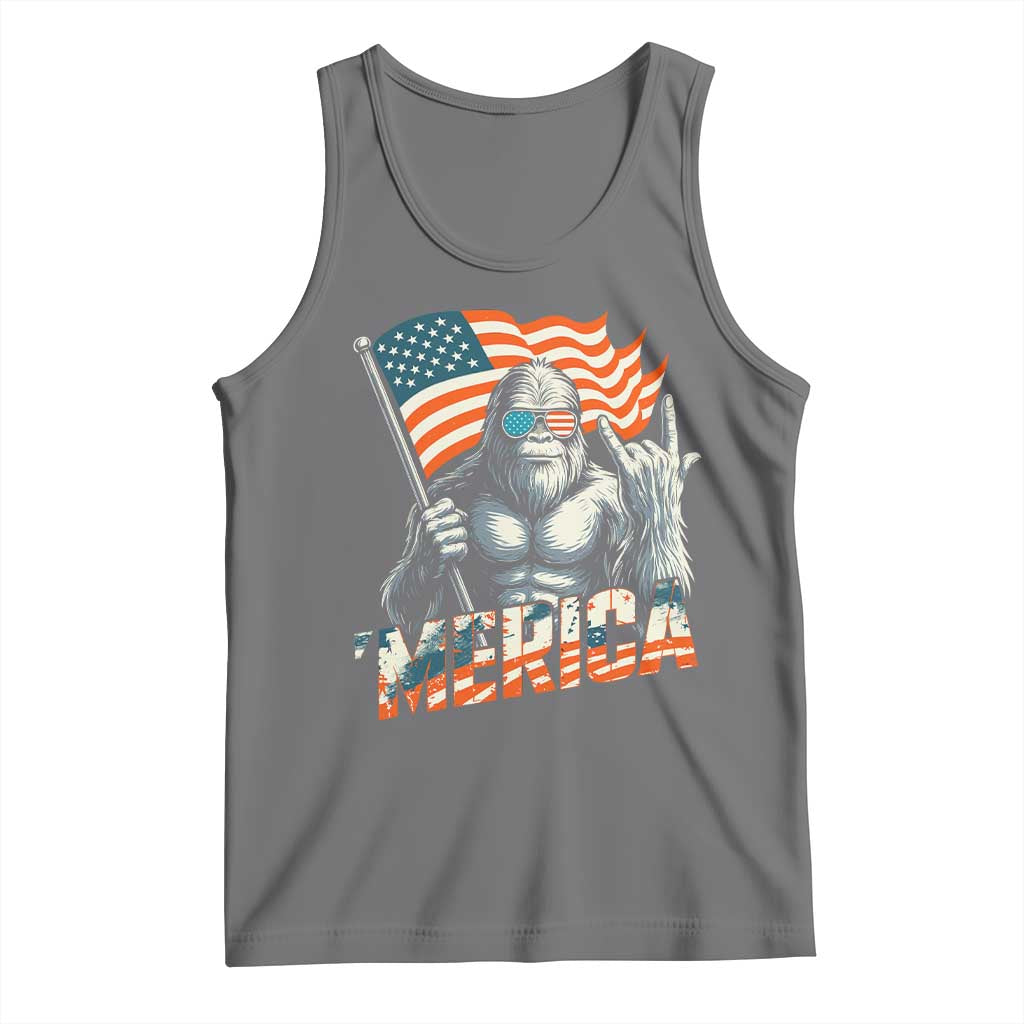 Funny Bigfoot Merica 4th Of July Tank Top American Flag Patriotic Sasquatch TS11 Black Heather Print Your Wear