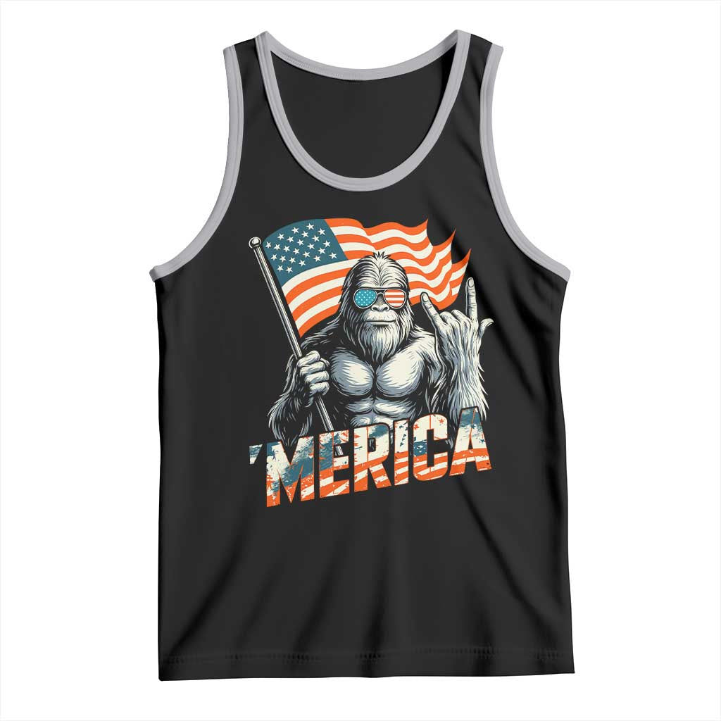 Funny Bigfoot Merica 4th Of July Tank Top American Flag Patriotic Sasquatch TS11 Black Athletic Heather Print Your Wear
