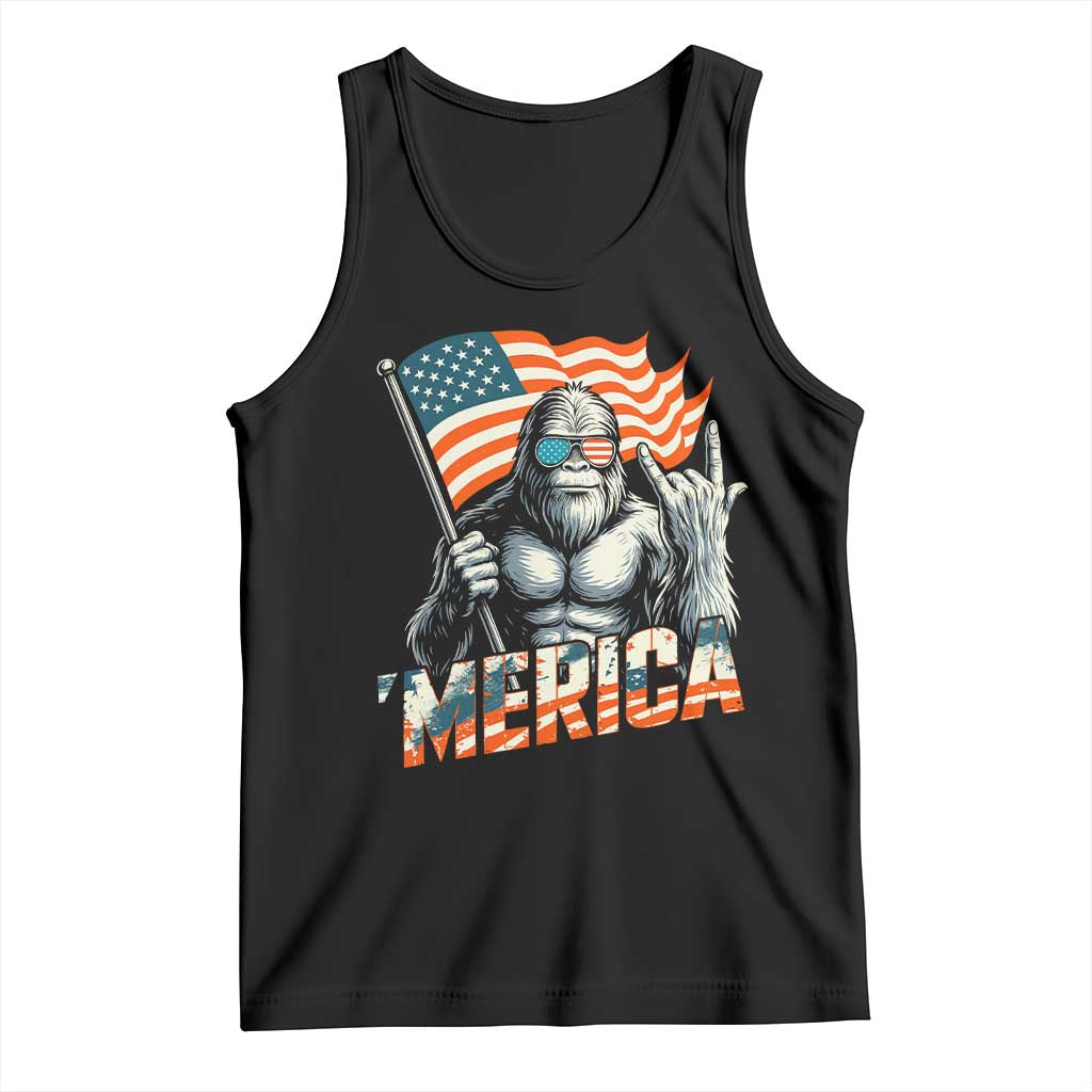 Funny Bigfoot Merica 4th Of July Tank Top American Flag Patriotic Sasquatch TS11 Black Print Your Wear