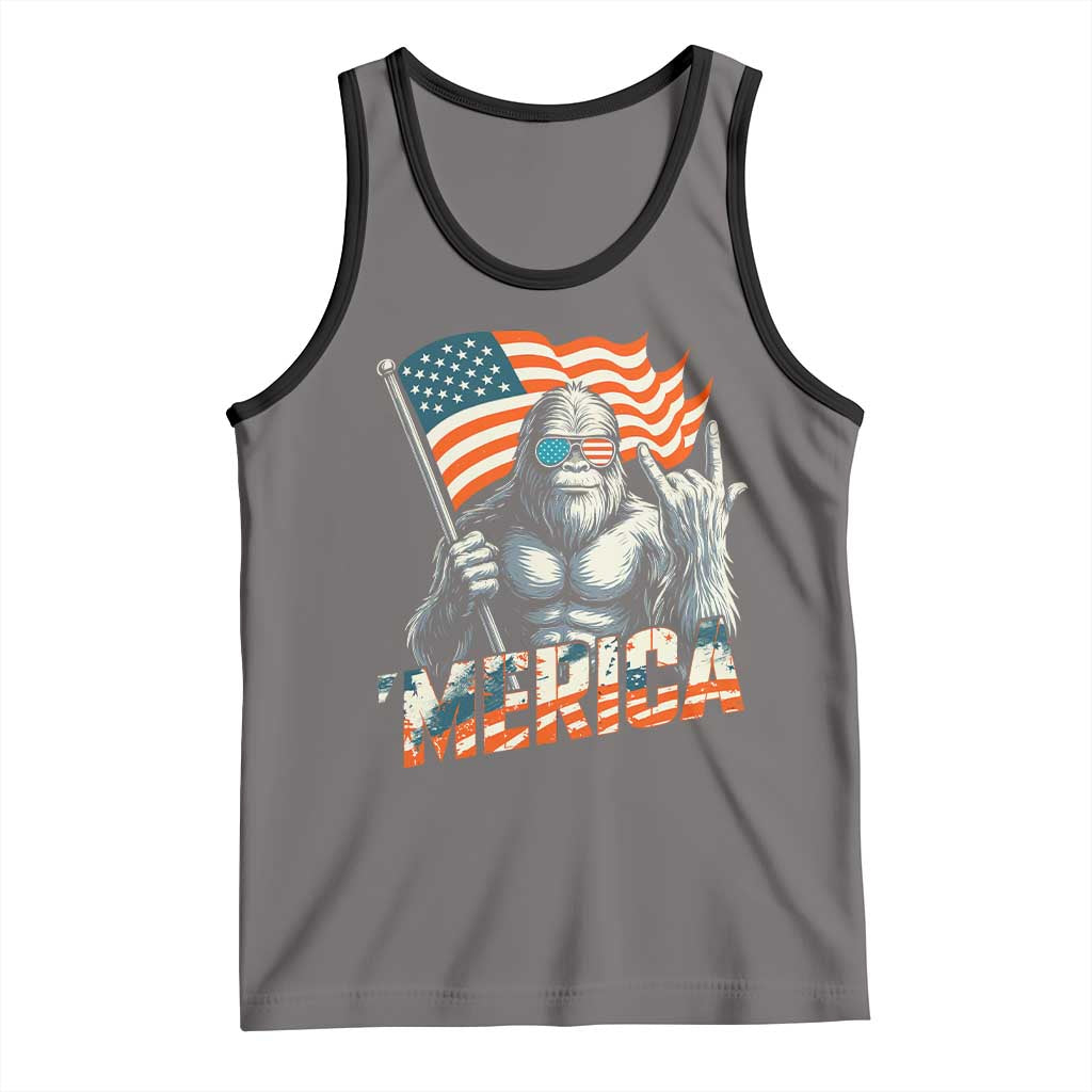 Funny Bigfoot Merica 4th Of July Tank Top American Flag Patriotic Sasquatch TS11 Deep Heather Black Print Your Wear