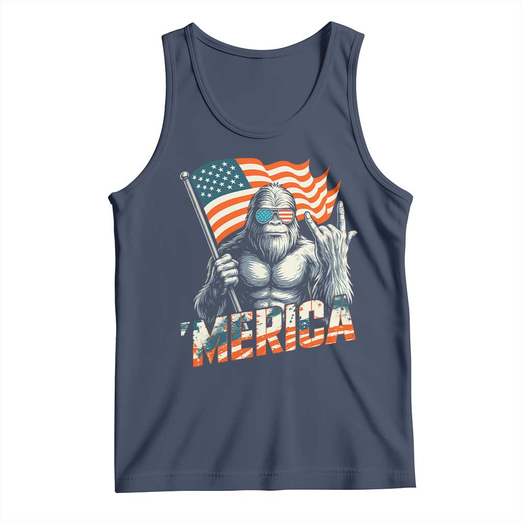 Funny Bigfoot Merica 4th Of July Tank Top American Flag Patriotic Sasquatch TS11 Navy Print Your Wear