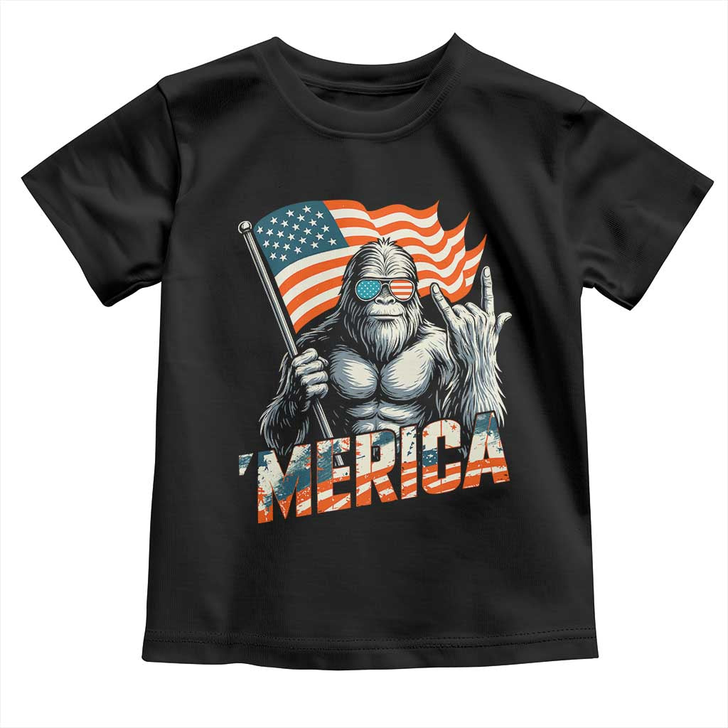 Funny Bigfoot Merica 4th Of July Toddler T Shirt American Flag Patriotic Sasquatch TS11 Black Print Your Wear
