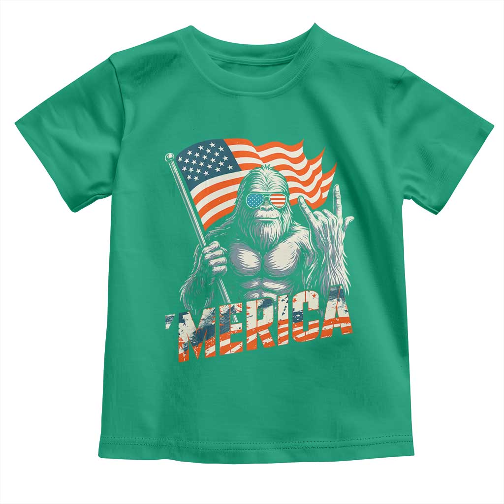 Funny Bigfoot Merica 4th Of July Toddler T Shirt American Flag Patriotic Sasquatch TS11 Irish Green Print Your Wear