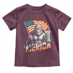 Funny Bigfoot Merica 4th Of July Toddler T Shirt American Flag Patriotic Sasquatch TS11 Maroon Print Your Wear