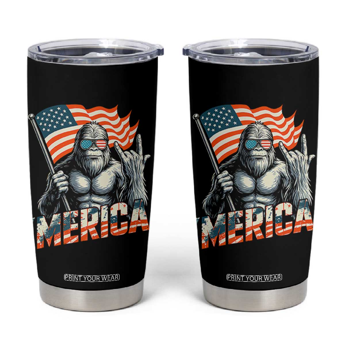 Funny Bigfoot Merica 4th Of July Tumbler Cup American Flag Patriotic Sasquatch TS11 Black Print Your Wear