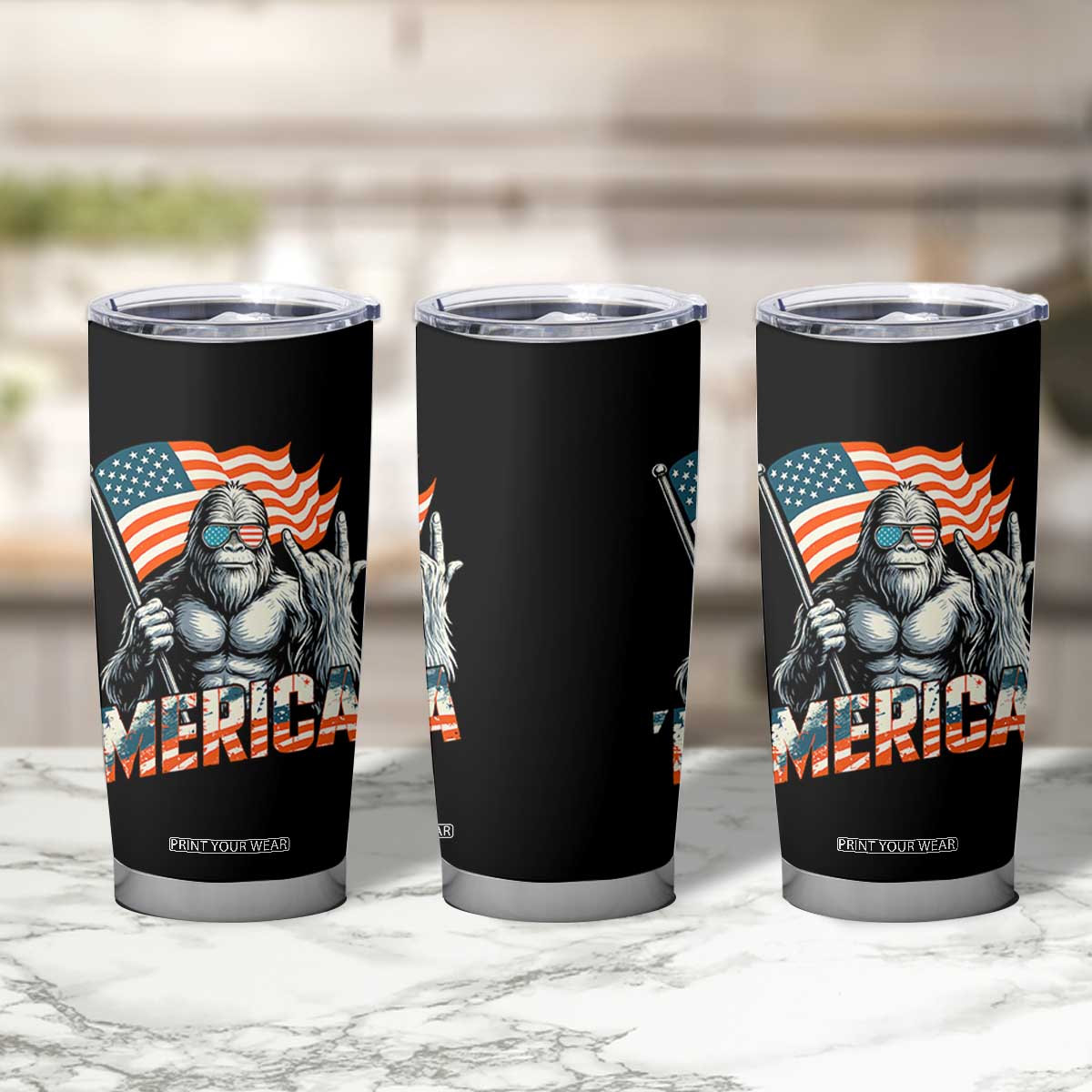 Funny Bigfoot Merica 4th Of July Tumbler Cup American Flag Patriotic Sasquatch TS11 Print Your Wear