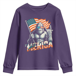 Funny Bigfoot Merica 4th Of July Youth Sweatshirt American Flag Patriotic Sasquatch TS11 Purple Print Your Wear
