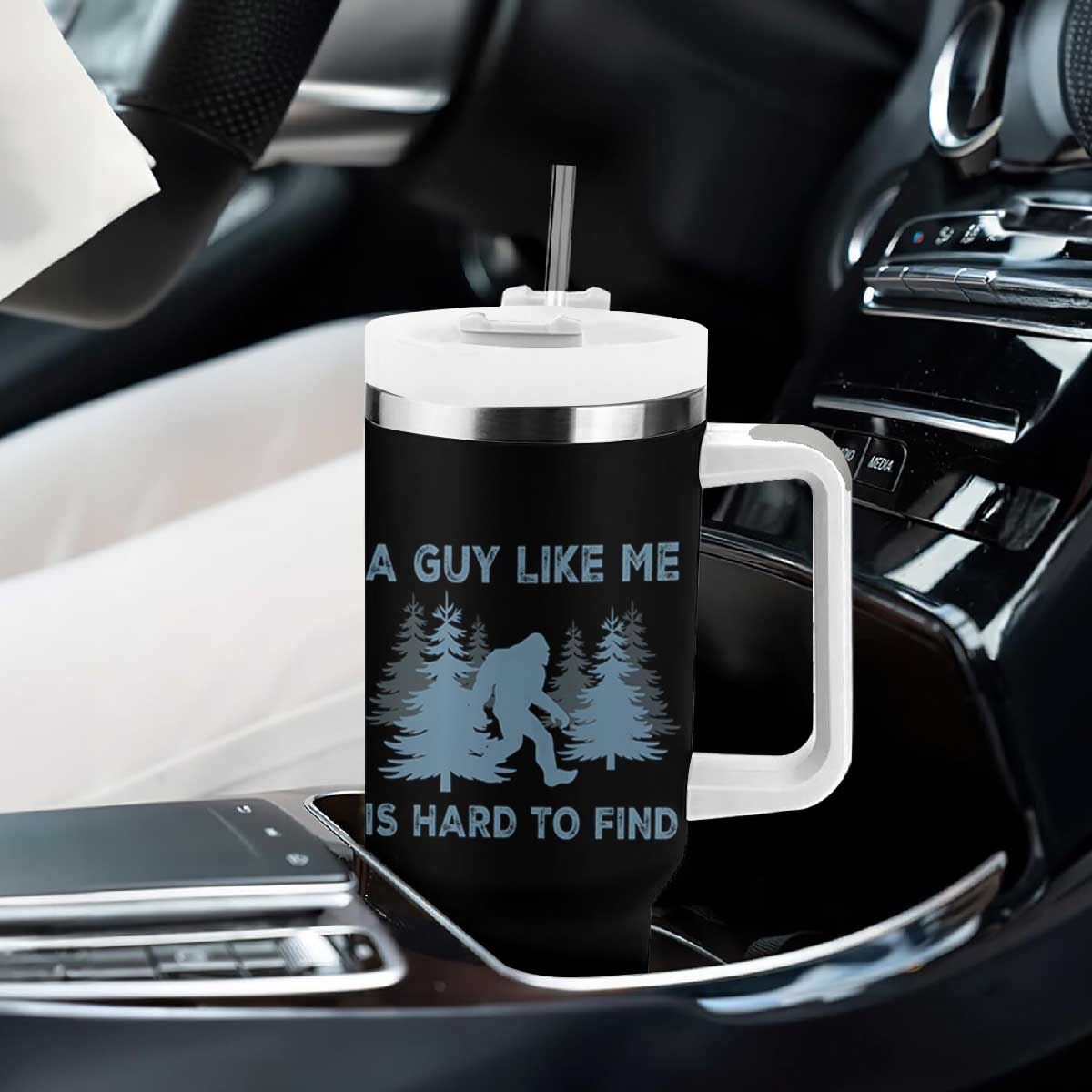 Funny Bigfoot Sasquatch Tumbler With Handle A Guy Like Me Is Hard To Find Forest Silhouette TS02 Print Your Wear