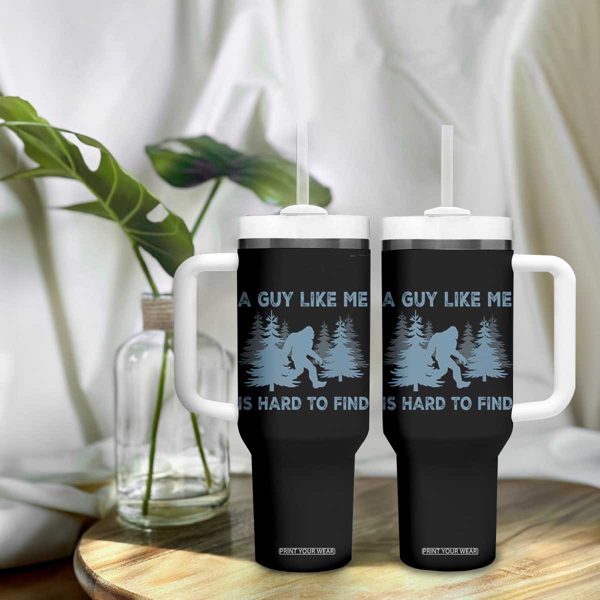 Funny Bigfoot Sasquatch Tumbler With Handle A Guy Like Me Is Hard To Find Forest Silhouette TS02 Print Your Wear