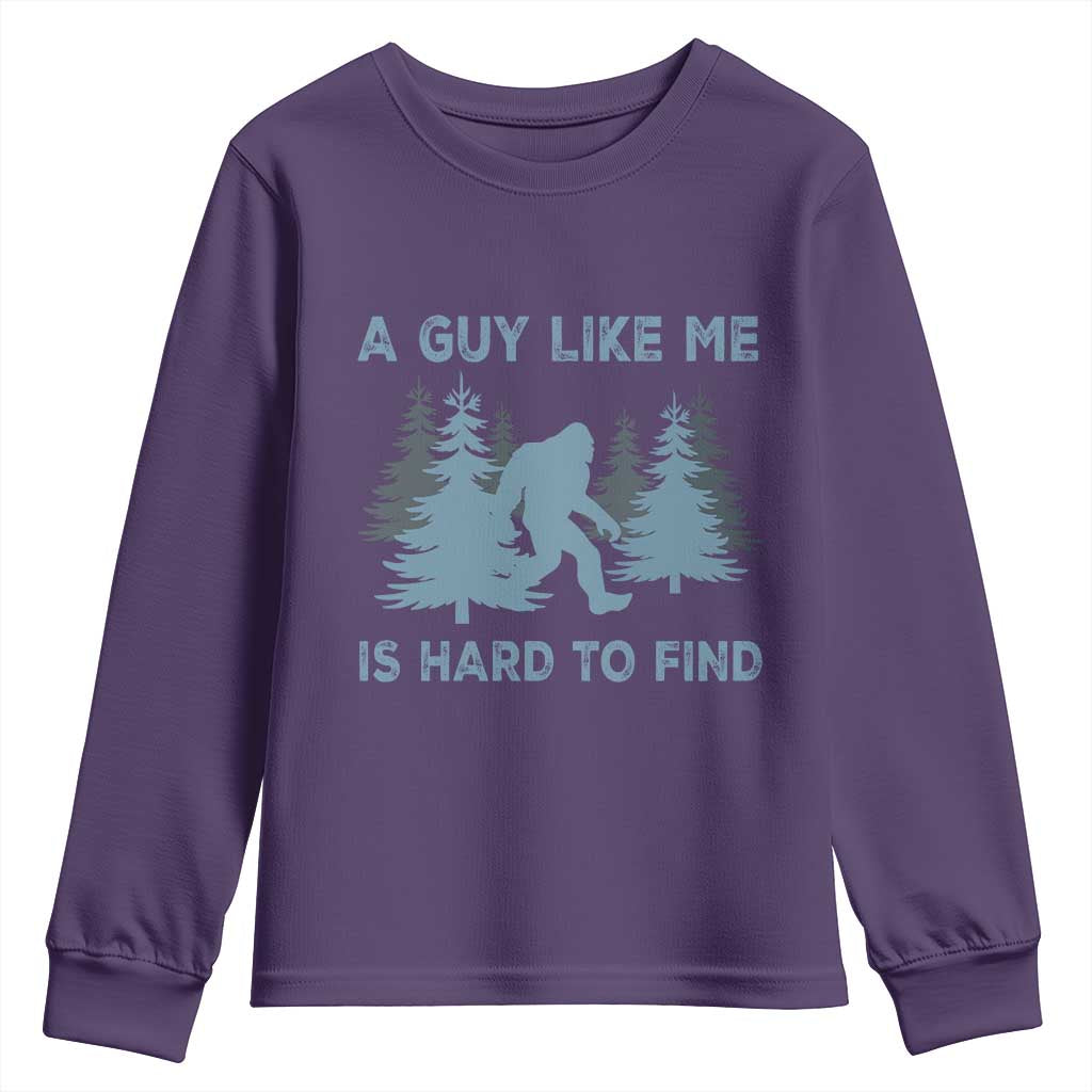 Funny Bigfoot Sasquatch Youth Sweatshirt A Guy Like Me Is Hard To Find Forest Silhouette TS02 Purple Print Your Wear