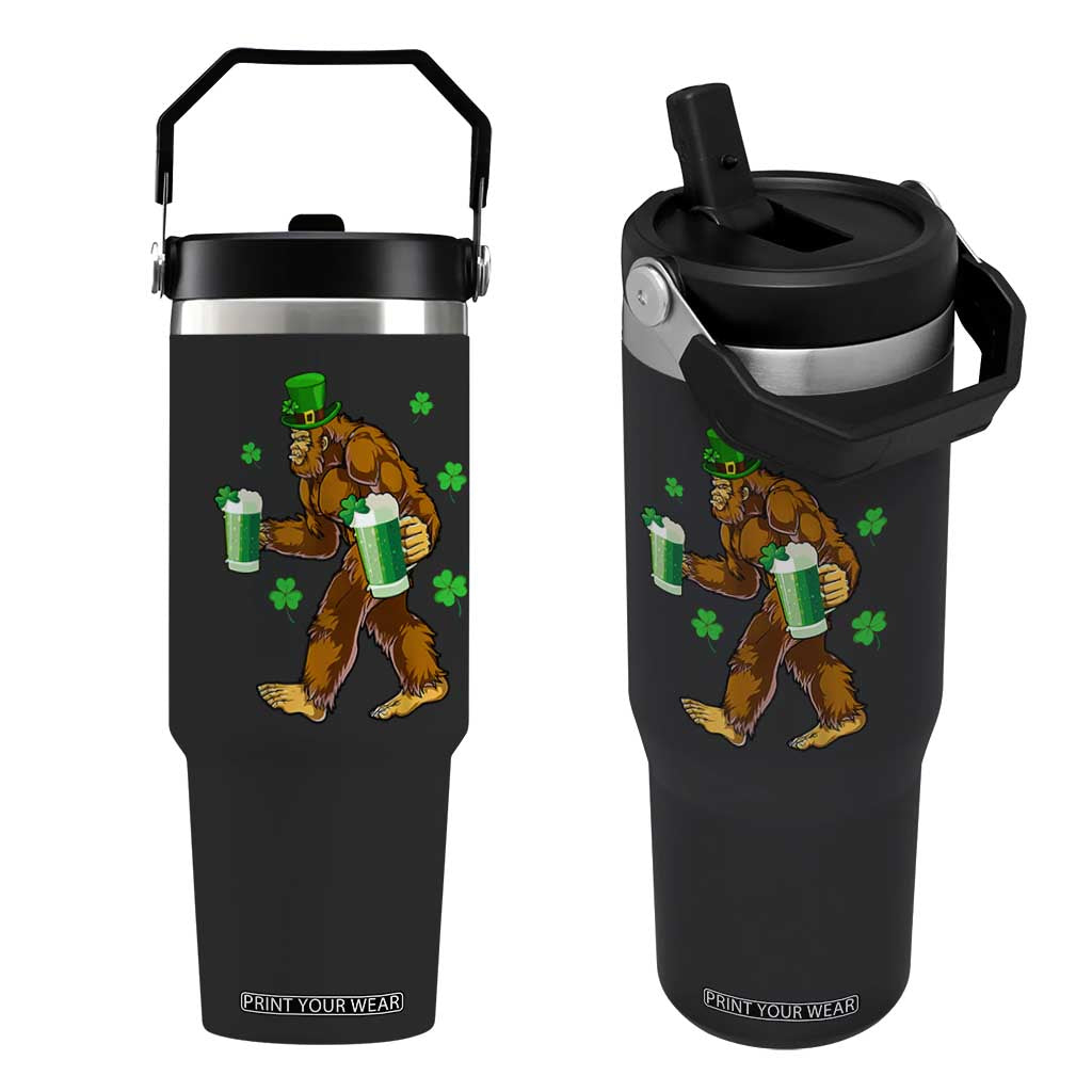 Funny Bigfoot St Patrick's Day Irish Beer Drinking Flip Straw Tumbler TS11 One Size: 30 oz Black Print Your Wear