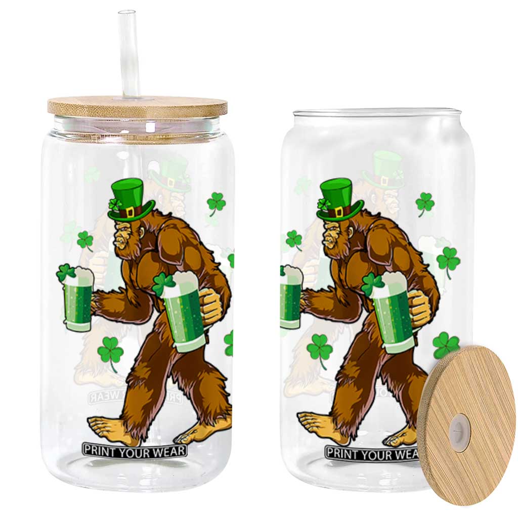 Funny Bigfoot St Patrick's Day Irish Beer Drinking Glass Can TS11 Black Print Your Wear