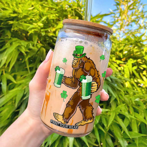 Funny Bigfoot St Patrick's Day Irish Beer Drinking Glass Can TS11 Print Your Wear