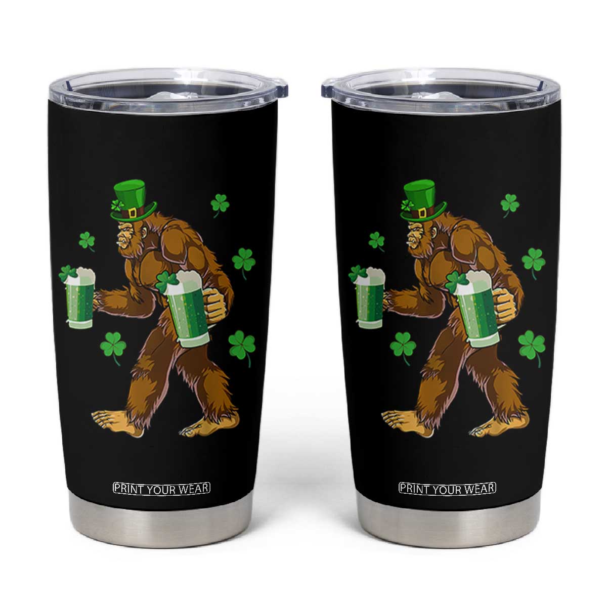 Funny Bigfoot St Patrick's Day Irish Beer Drinking Tumbler Cup TS11 Black Print Your Wear