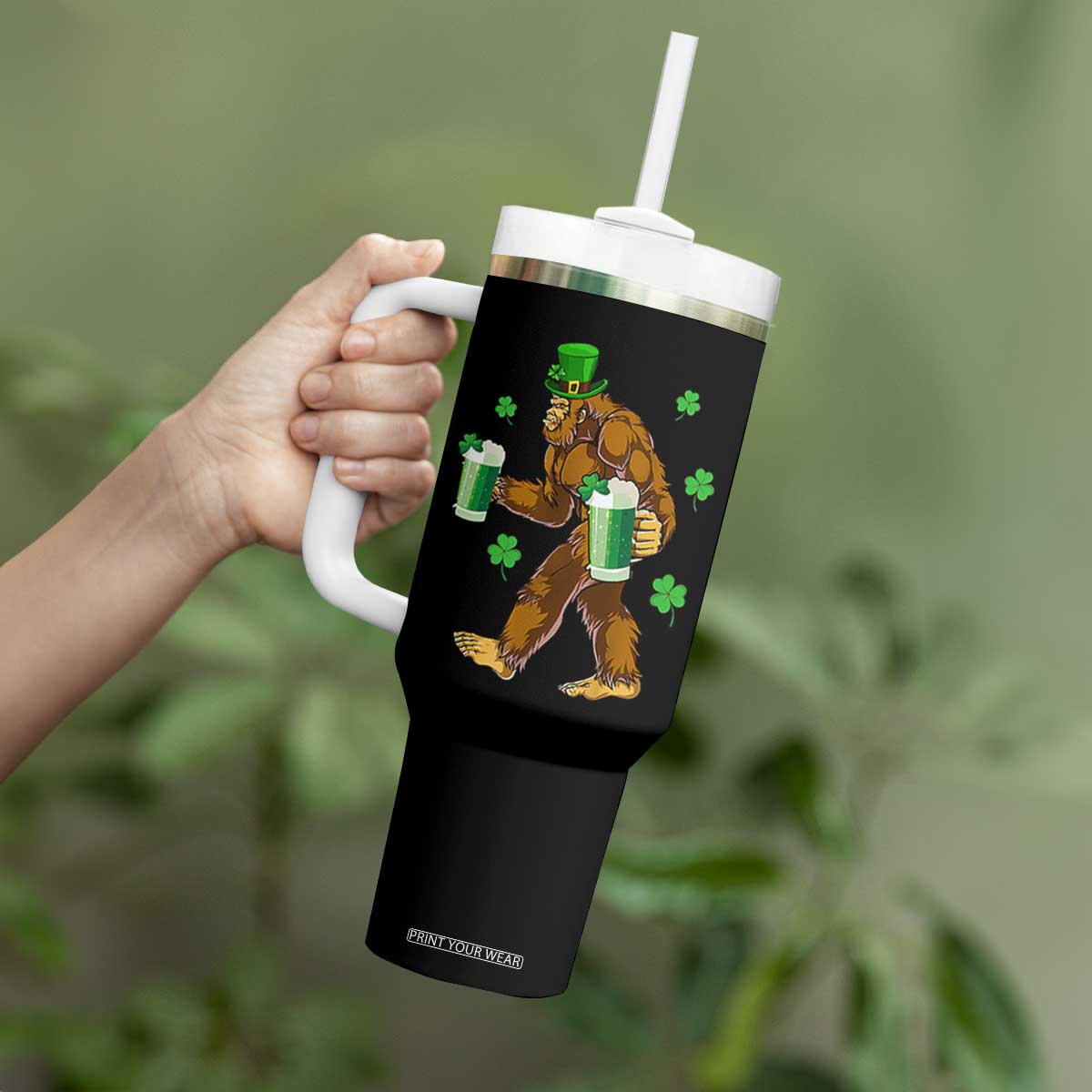 Funny Bigfoot St Patrick's Day Irish Beer Drinking Tumbler With Handle TS11 Print Your Wear