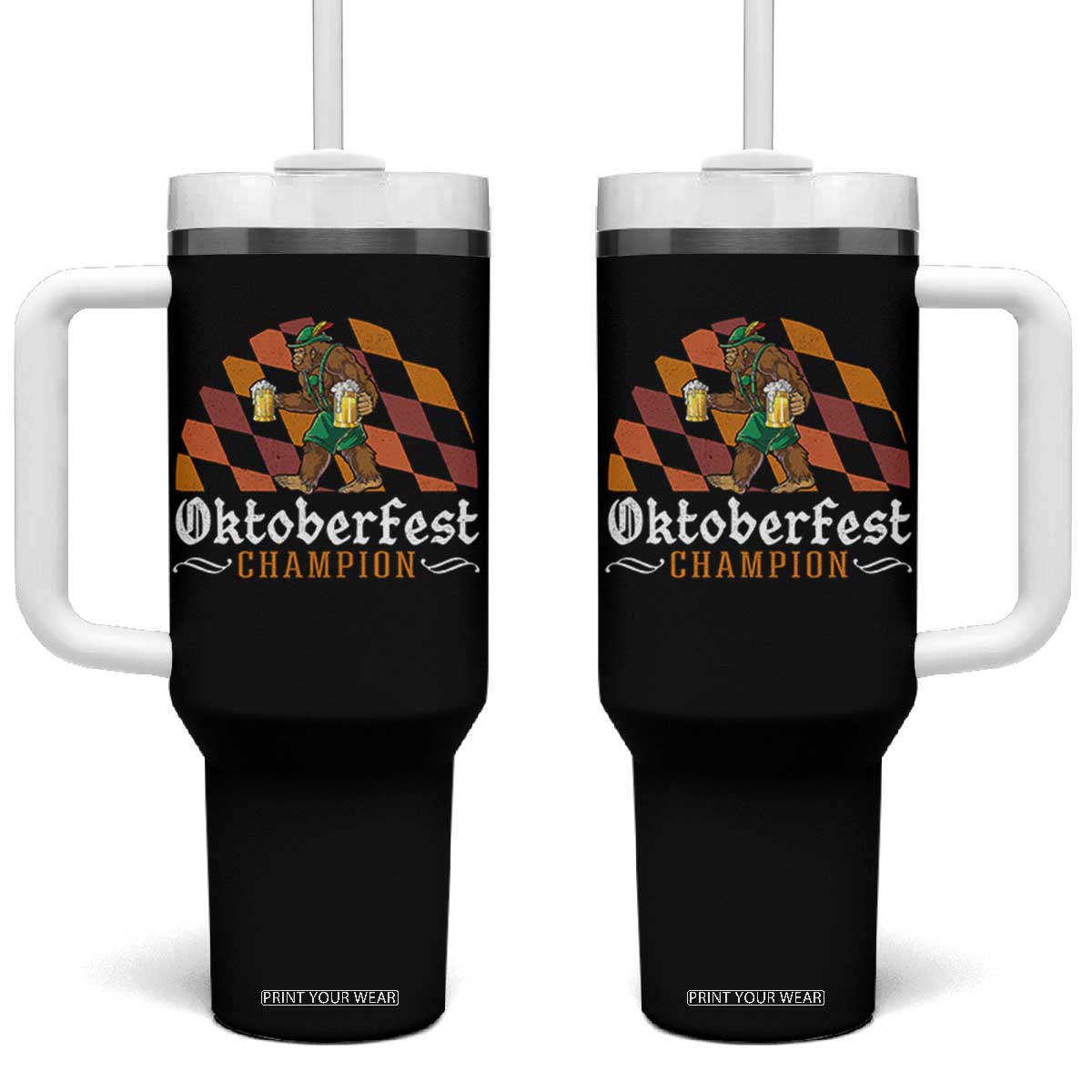 Funny Bigfoot Tumbler With Handle Oktoberfest Champion Beer Lederhosen TS11 One Size: 40 oz Black Print Your Wear