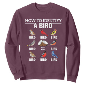 Funny Bird Watching Sweatshirt How To Identify A Bird TS02 Maroon Print Your Wear