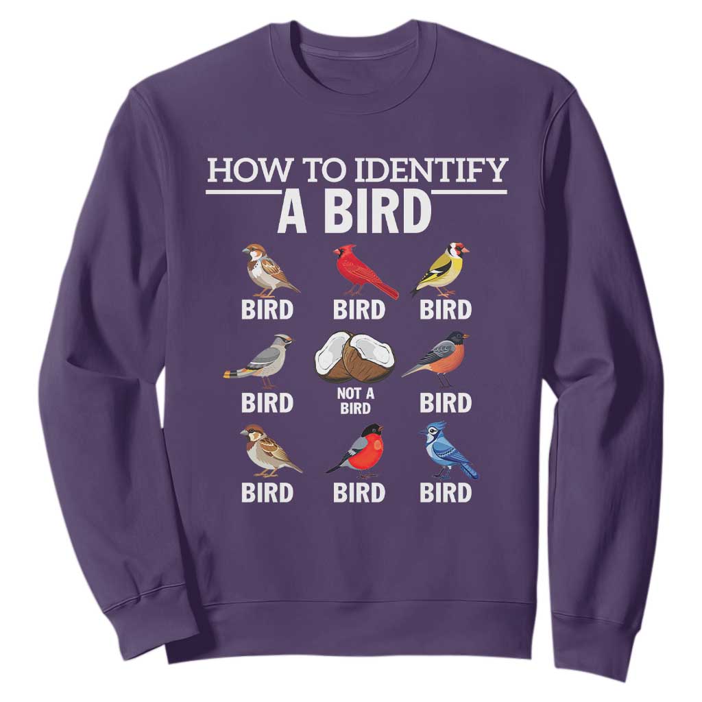 Funny Bird Watching Sweatshirt How To Identify A Bird TS02 Purple Print Your Wear
