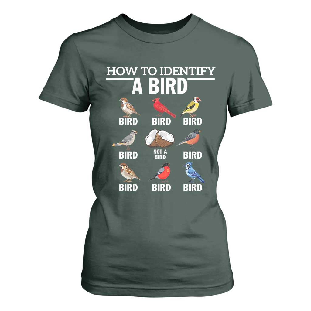 Funny Bird Watching T Shirt For Women How To Identify A Bird TS02 Dark Forest Green Print Your Wear