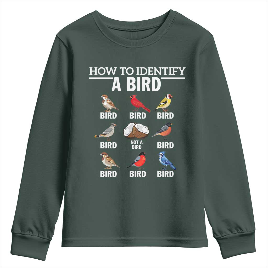 Funny Bird Watching Youth Sweatshirt How To Identify A Bird TS02 Dark Forest Green Print Your Wear
