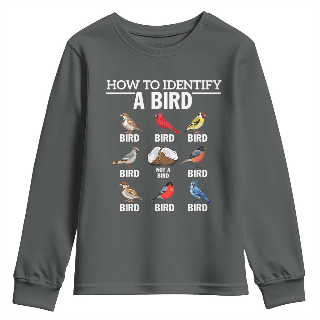 Funny Bird Watching Youth Sweatshirt How To Identify A Bird TS02 Dark Heather Print Your Wear