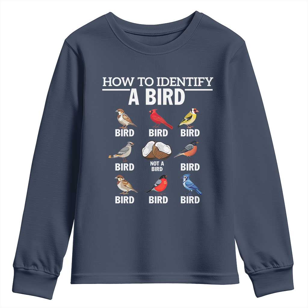 Funny Bird Watching Youth Sweatshirt How To Identify A Bird TS02 Navy Print Your Wear