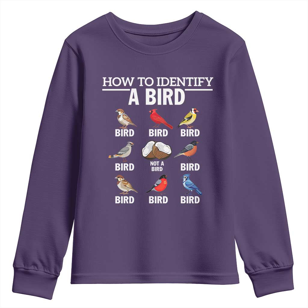 Funny Bird Watching Youth Sweatshirt How To Identify A Bird TS02 Purple Print Your Wear
